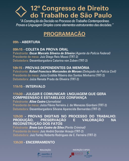 INSCRIÇÕES ABERTAS - 12º CONGRESSO DE DIREITO DO TRABALHO DE SÃO PAULO