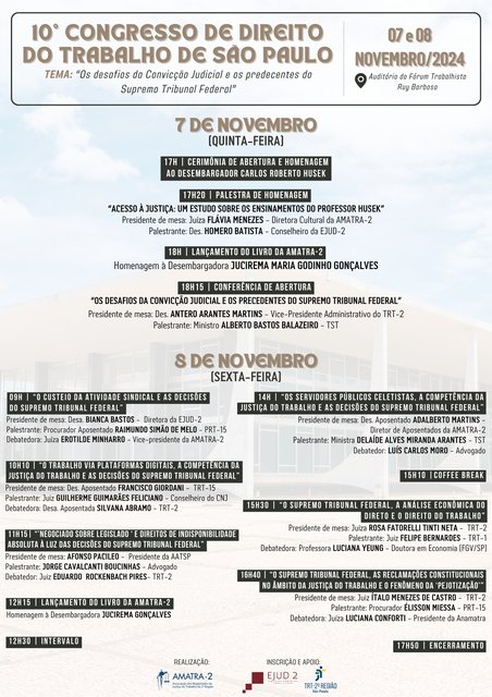 INSCRIÇÕES ABERTAS – 10º CONGRESSO DE DIREITO DO TRABALHO DE SÃO PAULO