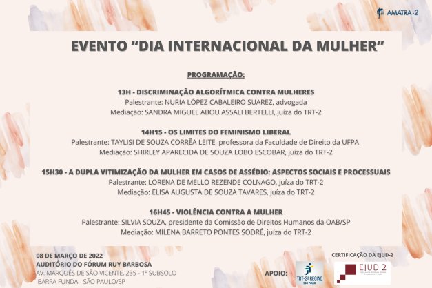 INSCRIÇÕES ABERTAS - EVENTO “DIA INTERNACIONAL DA MULHER”