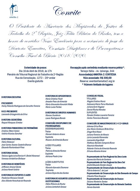 POSSE - DIRETORIA DA AMATRA-2 - BIÊNIO 2018-2020